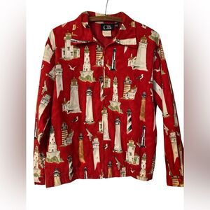 Lighthouse Vintage Jacket Size M Vacation Maine Spring Ocean Red